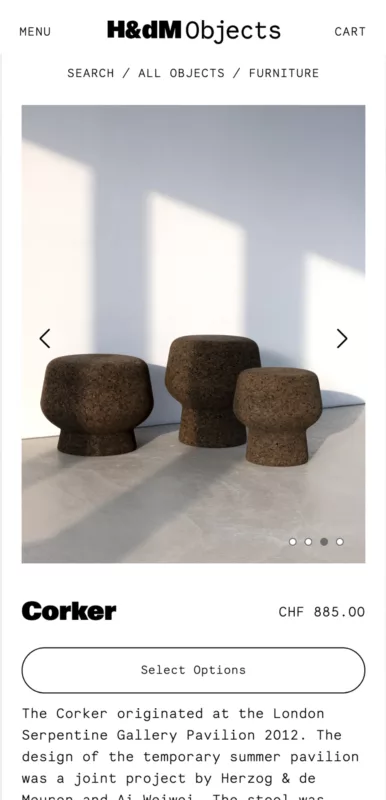 Herzog & de Meuron Shopify mobile design