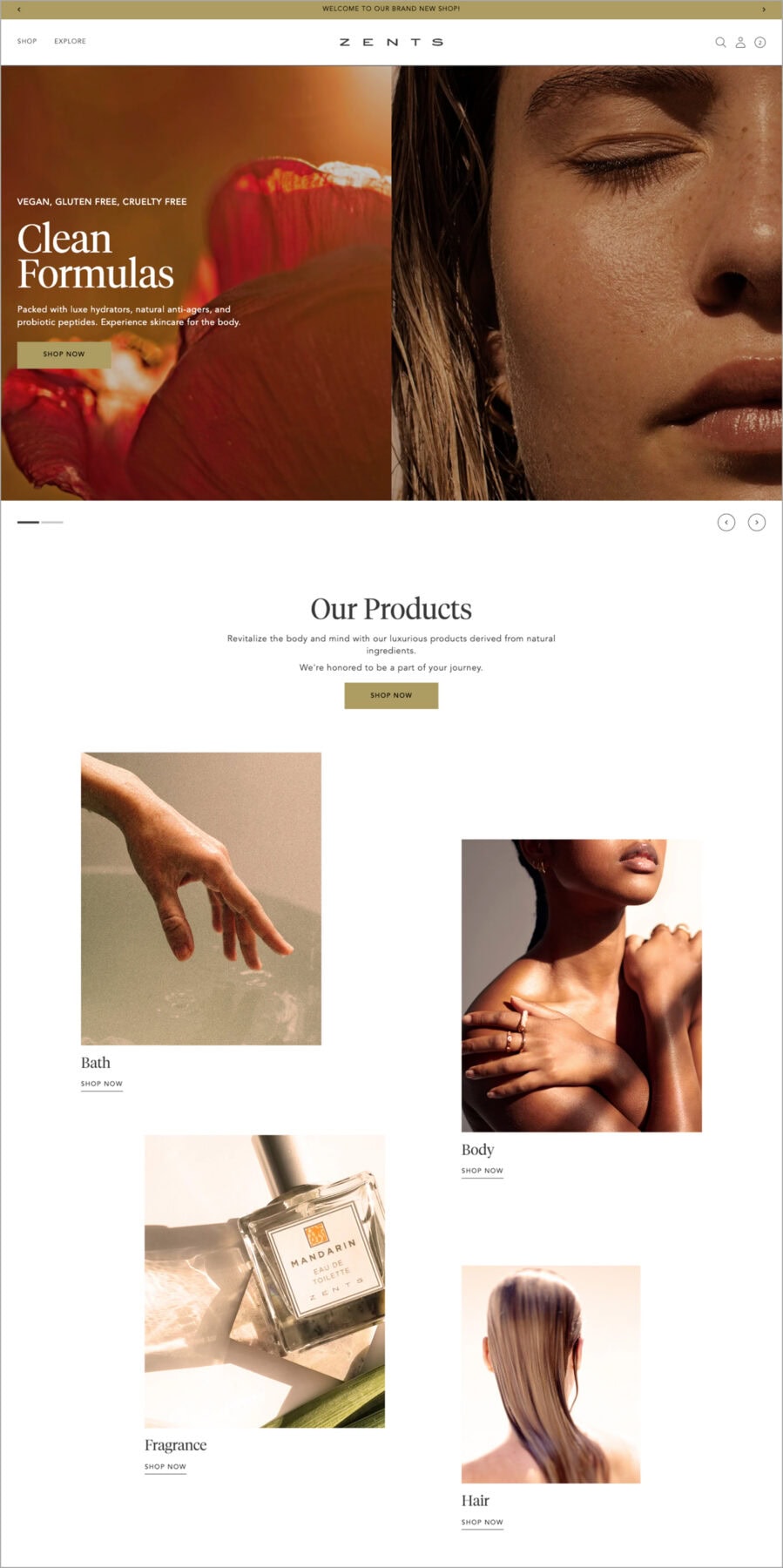 Zents Shopify Homepage