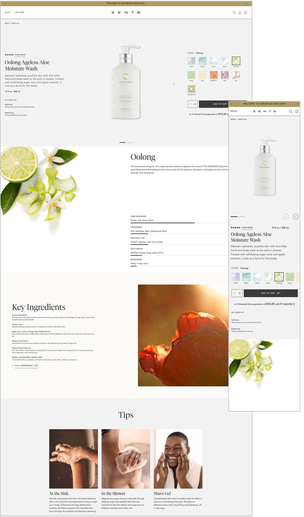 Zents Shopify PDP Desktop and Mobile design