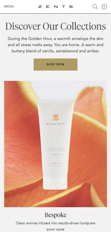 Zents Shopify Mobile design